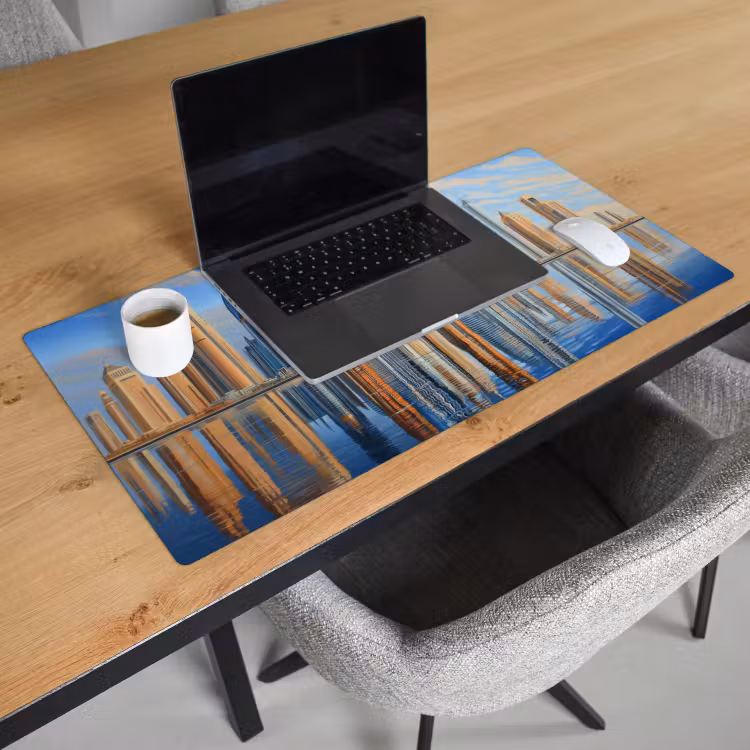 Skyline - Wolkenkrabbers - Water - Blauw Muismat XXL klein -sfeer1