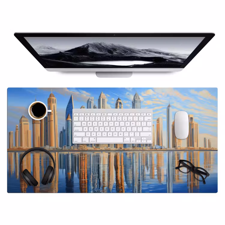 Skyline - Wolkenkrabbers - Water - Blauw Muismat XXL klein -3d