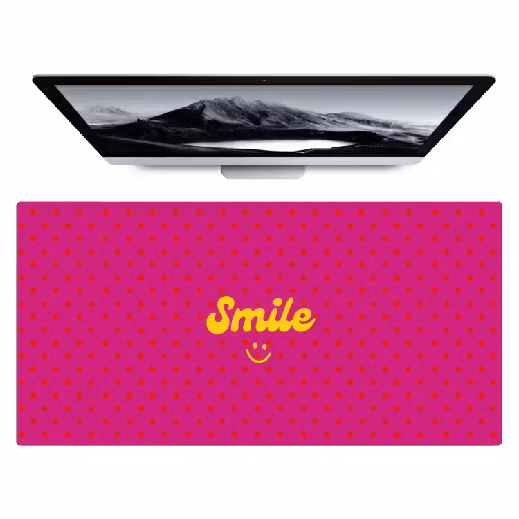 Smile - Stippen - Geel - Smiley - Roze Muismat XXL klein -zzz3d