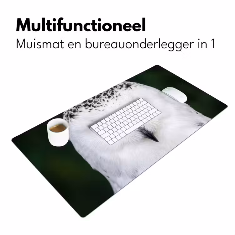 Sneeuwuil - Portret - Geel Muismat XXL klein -sfeer4