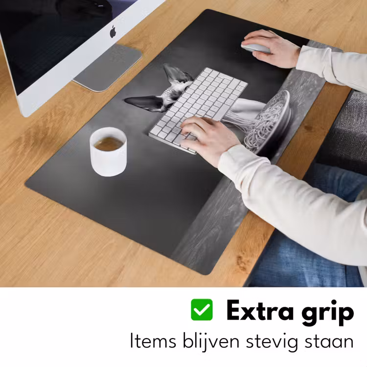 Sphynx - Kat - Dieren - Humor - Spaghetti - Zwart Wit Muismat XXL klein -sfeer3