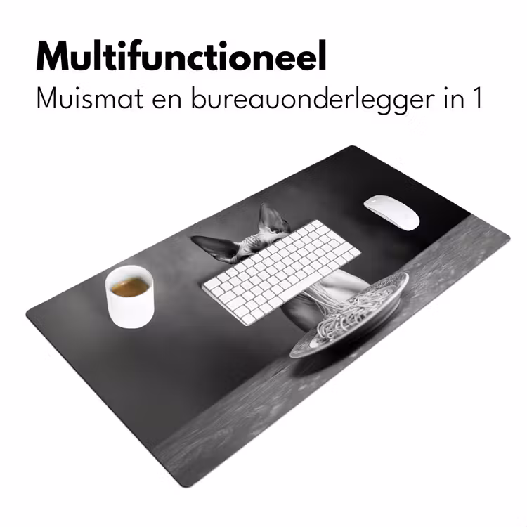 Sphynx - Kat - Dieren - Humor - Spaghetti - Zwart Wit Muismat XXL klein -sfeer4