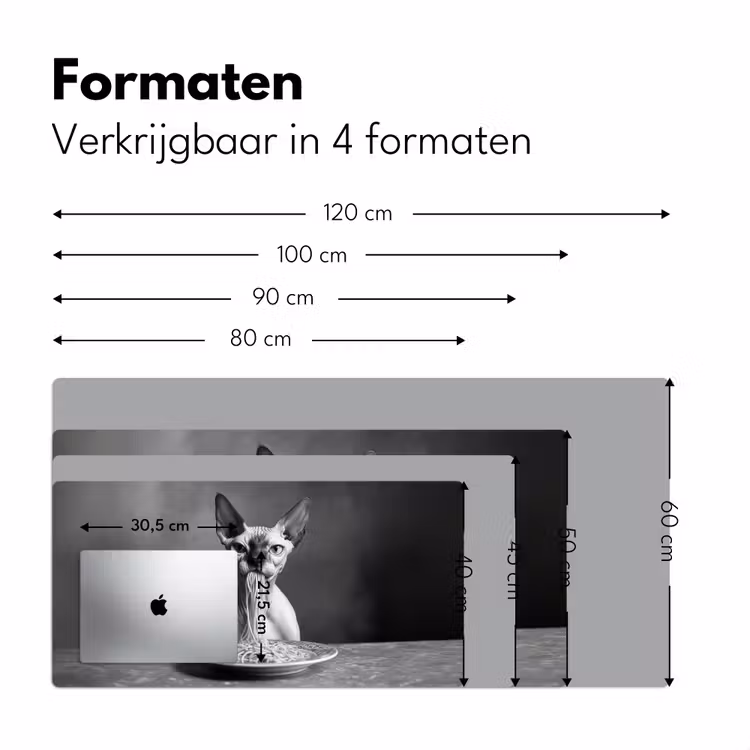 Sphynx - Kat - Dieren - Humor - Spaghetti - Zwart Wit Muismat XXL klein -sfeer5