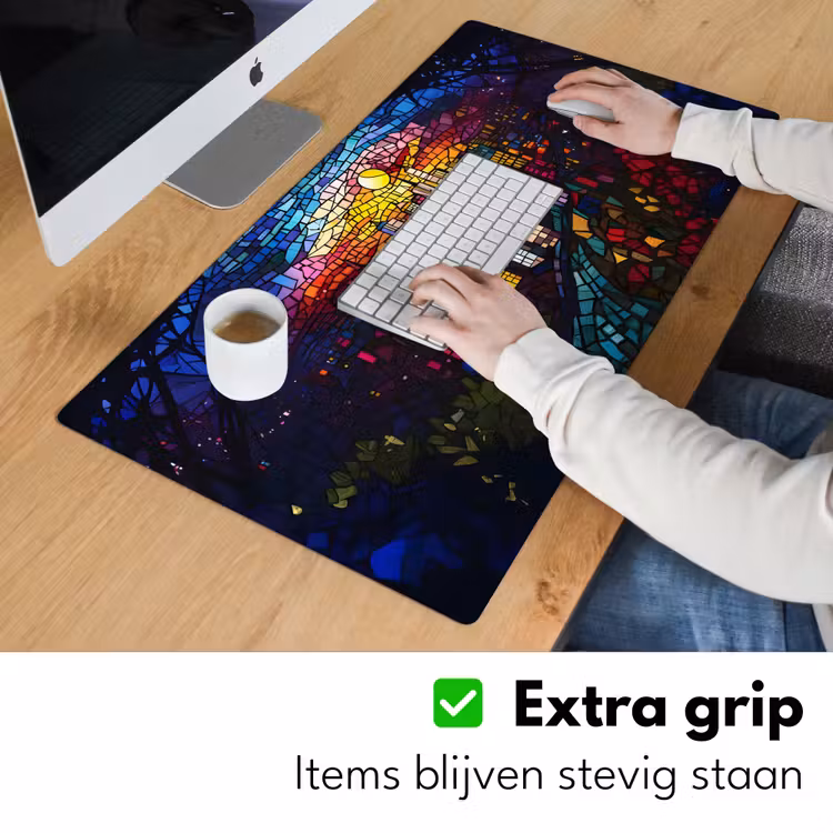 Stad - Maan - Mozaïek - Kleurrijk Muismat XXL klein -sfeer3