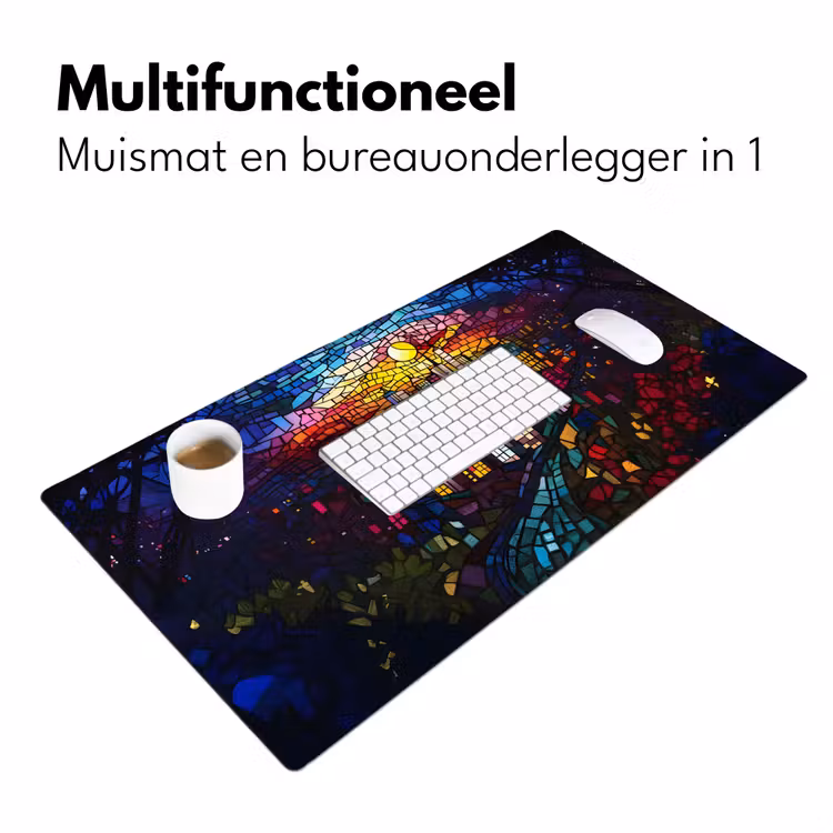 Stad - Maan - Mozaïek - Kleurrijk Muismat XXL klein -sfeer4