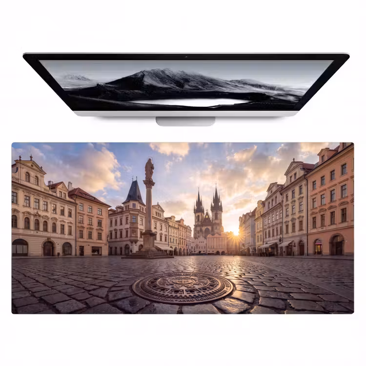 Stad - Praag - Ochtend - Architectuur - Goud Muismat XXL klein -zzz3d