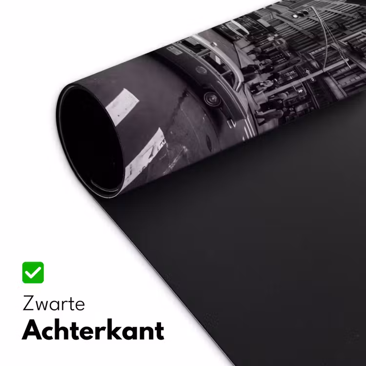 Stad - Straat - Gebouwen - Verkeer - Zwart-wit Muismat XXL klein -sfeer2