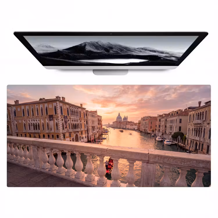 Stad - Venetië - Kanaal - Zonsopgang - Architectuur - Goud Muismat XXL klein -zzz3d