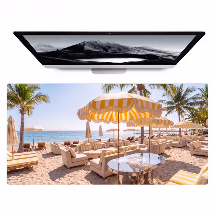Strand - Ligbedden - Vakantie - Modern - Geel Muismat XXL klein -zzz3d