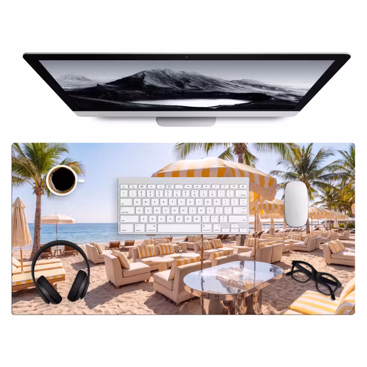 Strand - Ligbedden - Vakantie - Modern - Geel Muismat XXL klein -3d