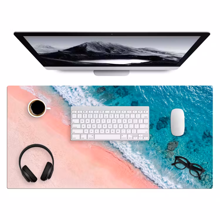 Strand - Oceaan - Golven - Roze Zand - Natuur Muismat XXL klein -3d
