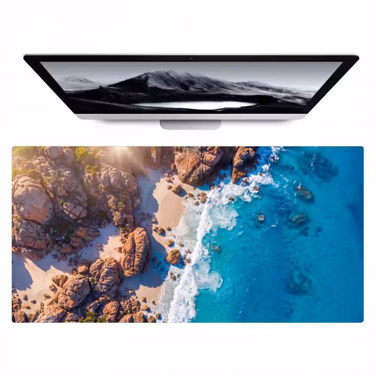 Strand - Zee - Rotsen - Natuur - Blauw Muismat XXL klein -zzz3d