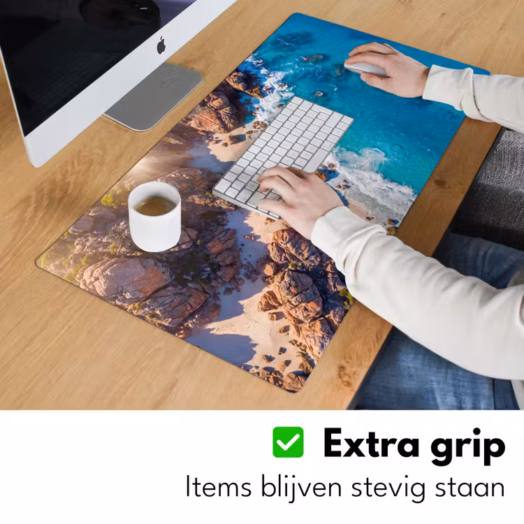 Strand - Zee - Rotsen - Natuur - Blauw Muismat XXL klein -sfeer3