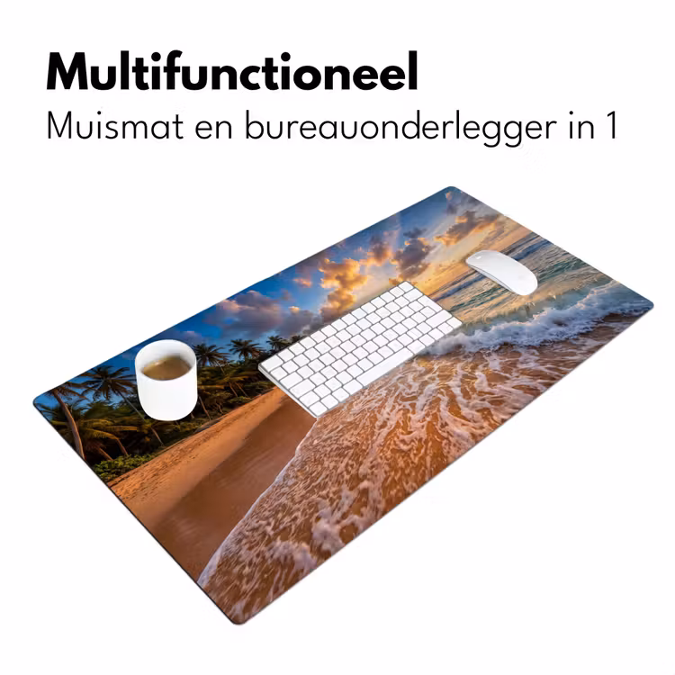 Strand - Zonsondergang - Golven - Natuur - Goud Muismat XXL klein -sfeer4