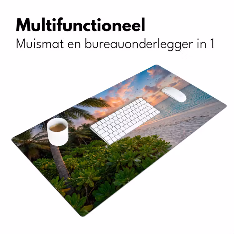 Strand - Zonsondergang - Palmbomen - Tropisch - Natuur Muismat XXL klein -sfeer4