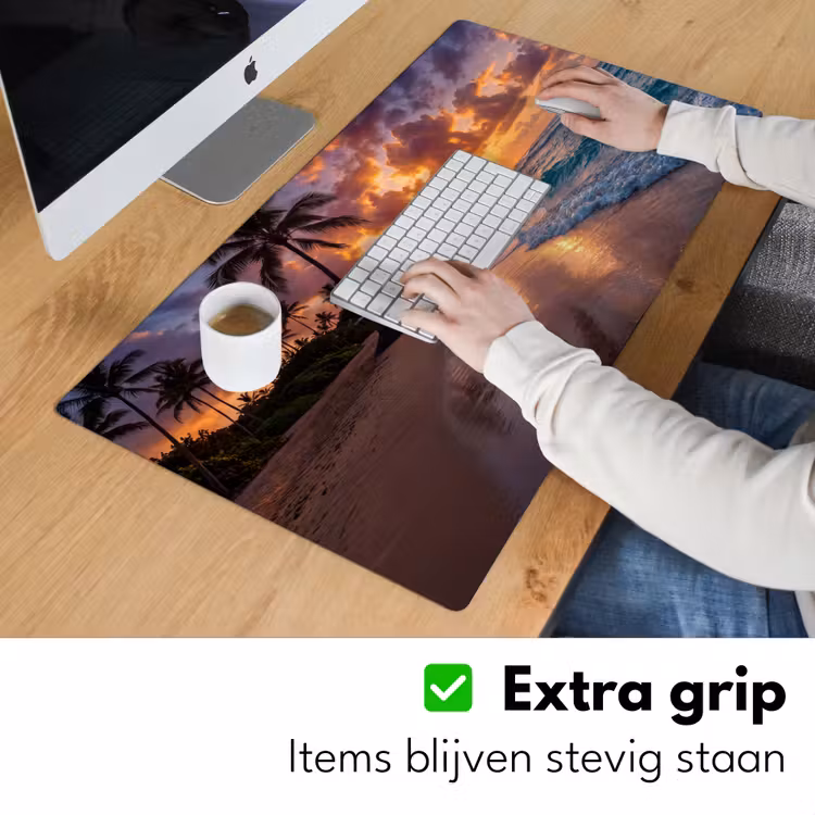 Strand - Zonsopgang - Tropisch - Natuur - Oranje Muismat XXL klein -sfeer3