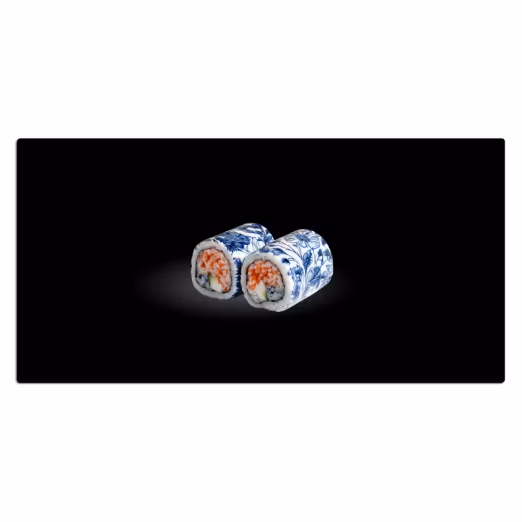 Sushi - Delfts blauw - Rijst - Vis - Elegant Muismat XXL klein -3d_leeg