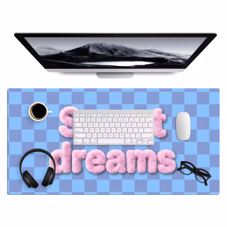 Sweet dreams - Vierkanten - Roze - Blauw Muismat XXL klein -3d