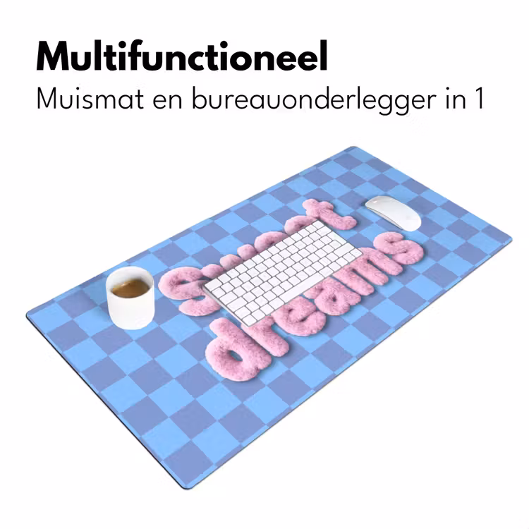 Sweet dreams - Vierkanten - Roze - Blauw Muismat XXL klein -sfeer4