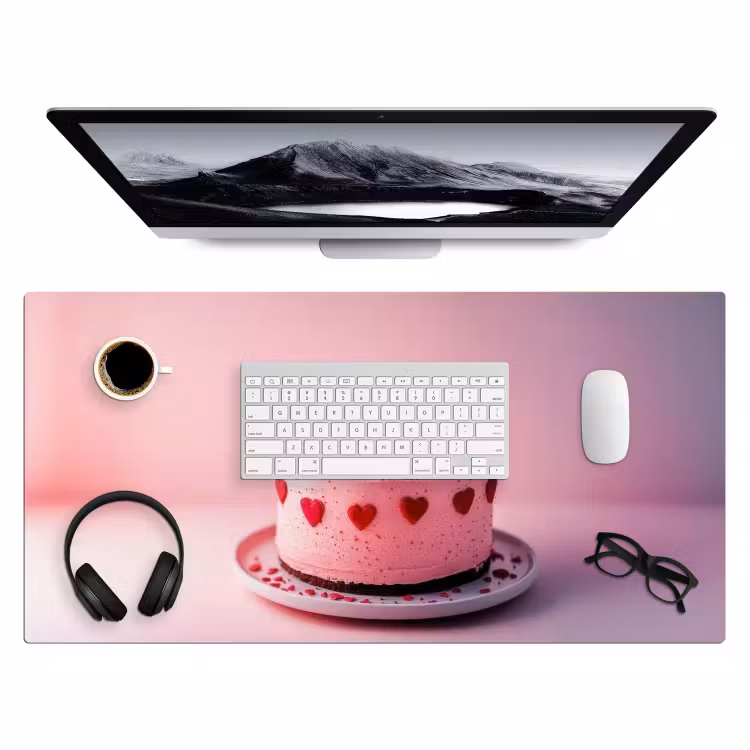 Taart - Hart - Roze Muismat XXL klein -3d