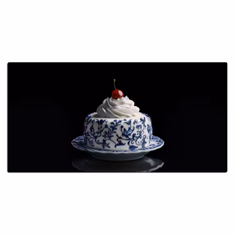 Taart - Slagroom - Kers - Bord - Delfts blauw Muismat XXL klein -3d_leeg