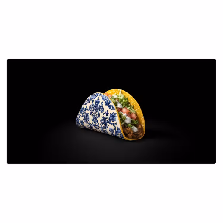 Taco - Vlees - Salade - Delftsblauw - Motief Muismat XXL klein -3d_leeg