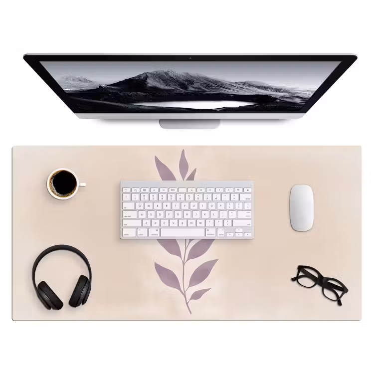 Tak - Bladeren - Minimalistisch - Beige Muismat XXL klein -3d