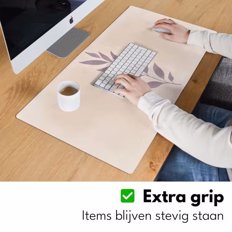 Tak - Bladeren - Minimalistisch - Beige Muismat XXL klein -sfeer3