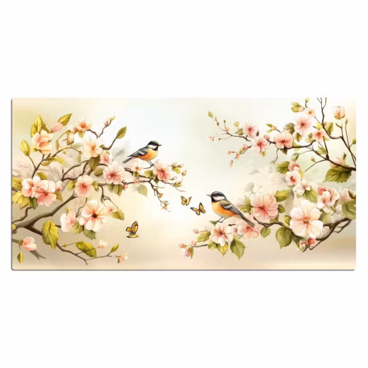 Takken - Bloemen - Vogeltjes - Roze Muismat XXL klein -3d_leeg