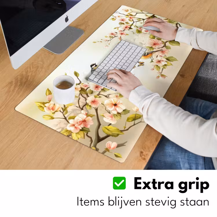 Takken - Bloemen - Vogeltjes - Roze Muismat XXL klein -sfeer3