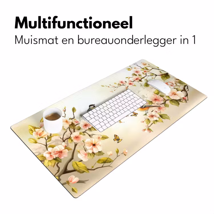 Takken - Bloemen - Vogeltjes - Roze Muismat XXL klein -sfeer4