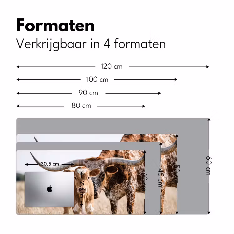 Texas Longhorn - Kalf - Weide - Dieren Muismat XXL klein -sfeer5