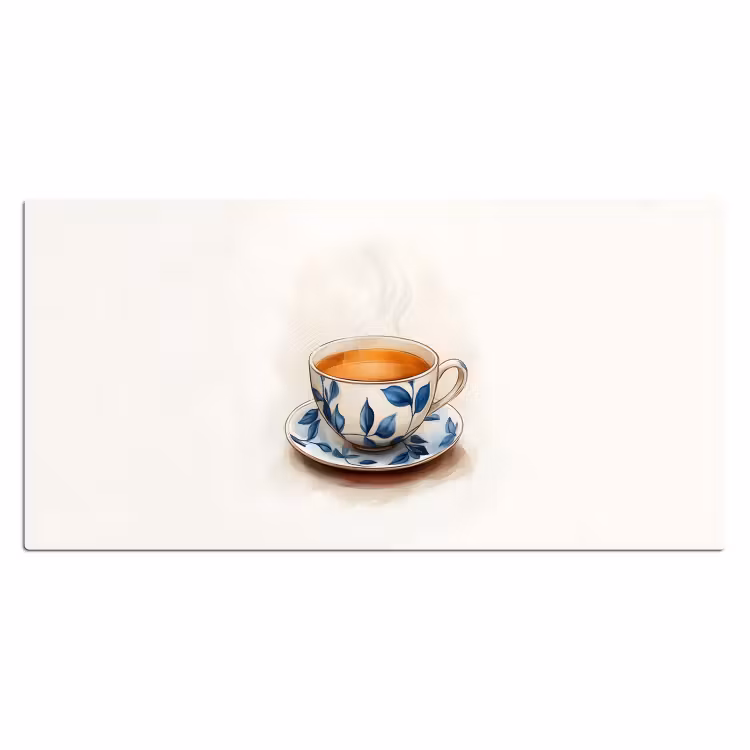 Theekop - Bladeren - Blauw Muismat XXL klein -3d_leeg