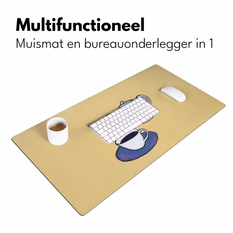 Theepot - Kopje - Beige - Illustratie Muismat XXL klein -sfeer4