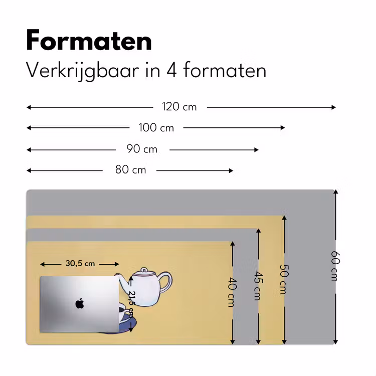 Theepot - Kopje - Beige - Illustratie Muismat XXL klein -sfeer5