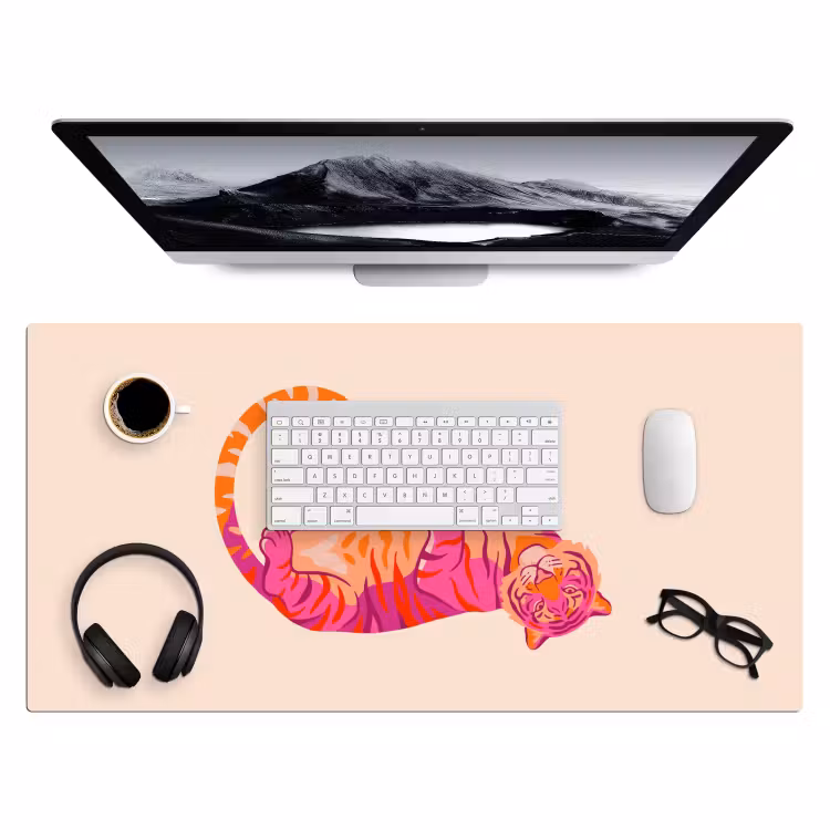 Tijger - Roze - Oranje Muismat XXL klein -3d