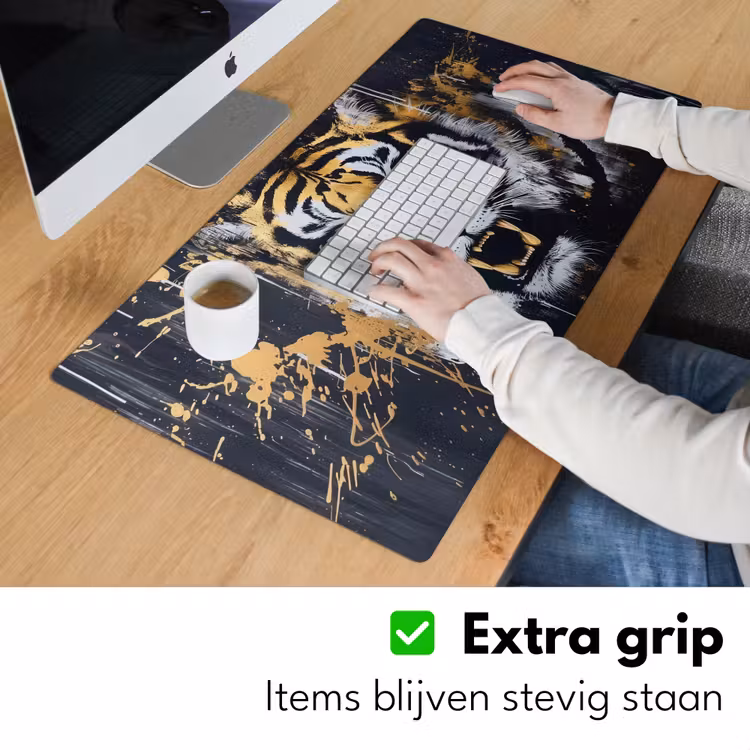 Tijger - Verfspatten - Goud Muismat XXL klein -sfeer3