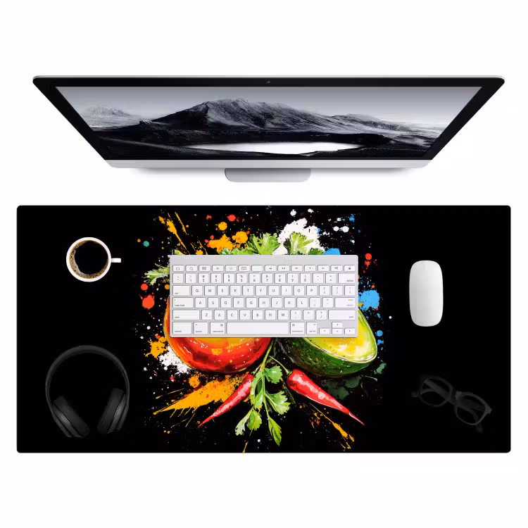 Tomaat - Avocado - Peper - Graffiti - Verf - Modern Muismat XXL klein -3d