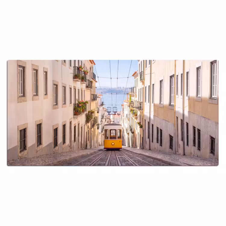 Tram - Straat - Stad - Architectuur - Geel Muismat XXL klein -3d_leeg