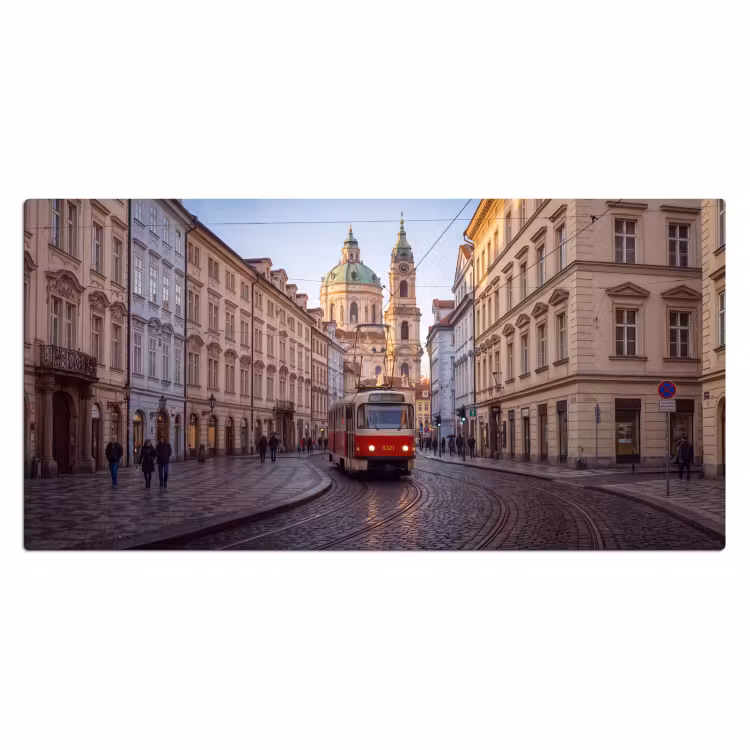 Tram - Straat - Stadsgezicht - Klassiek - Rood Muismat XXL klein -3d_leeg