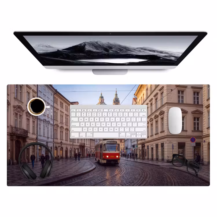 Tram - Straat - Stadsgezicht - Klassiek - Rood Muismat XXL klein -3d
