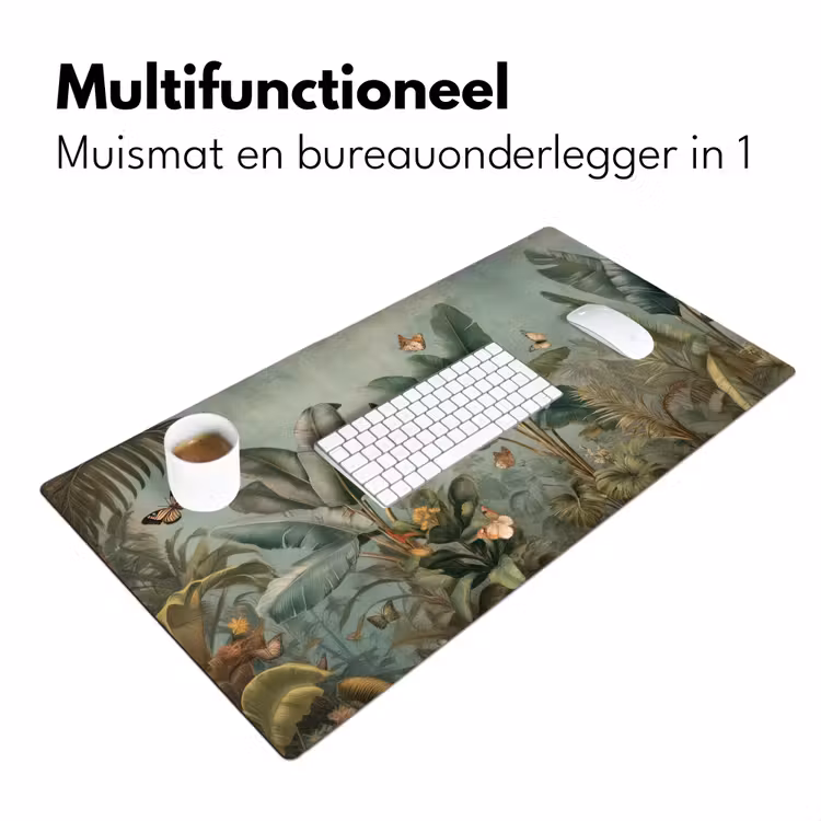 Tropisch bladerdek - Vlinders - groen - Bruin Muismat XXL klein -sfeer4
