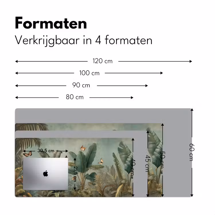 Tropisch bladerdek - Vlinders - groen - Bruin Muismat XXL klein -sfeer5