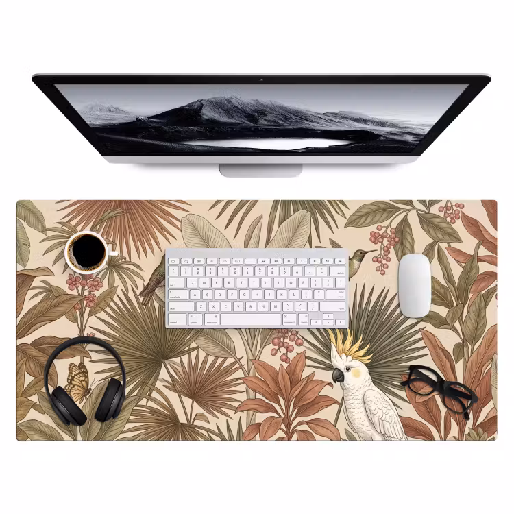 Tropisch - Vogels - Beige Muismat XXL klein -3d