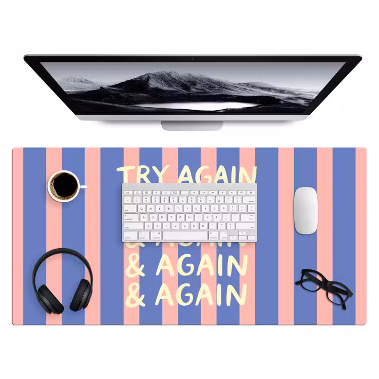 Try again - Strepen - Roze - Verticaal - Blauw Muismat XXL klein -3d