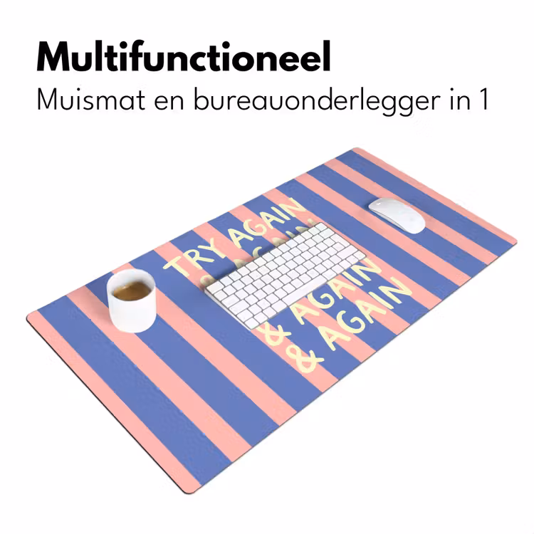 Try again - Strepen - Roze - Verticaal - Blauw Muismat XXL klein -sfeer4
