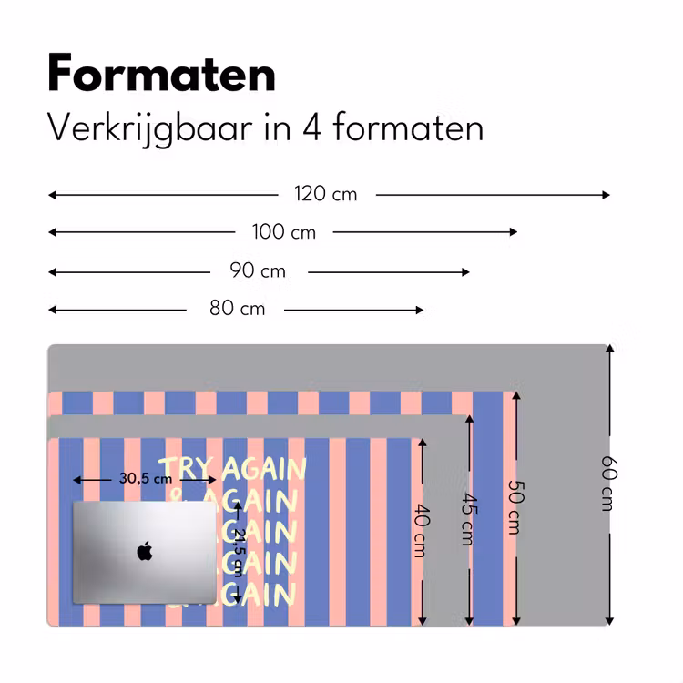 Try again - Strepen - Roze - Verticaal - Blauw Muismat XXL klein -sfeer5