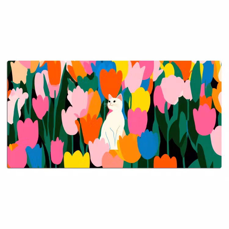 Tulpen - Kat - Kleurrijk Muismat XXL klein -3d_leeg