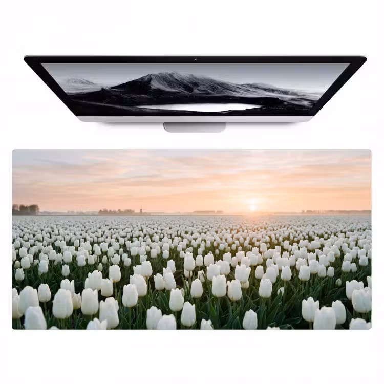 Tulpen - Landschap - Wit Muismat XXL klein -zzz3d