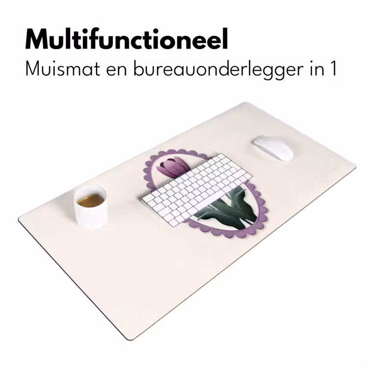 Tulpen - Paars - Lijst - Bladeren Muismat XXL klein -sfeer4